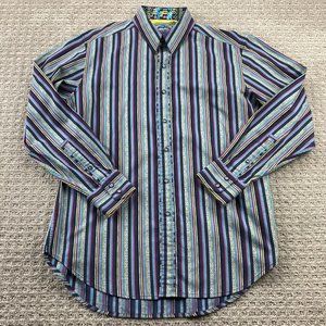 Robert Graham Shirt Men Medium M Multicolor Blue Pink Striped Button Up Formal